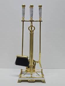 lot 40 image: Excellent Clean Condition Quality Brass &amp Marble Fireplace Tool Set