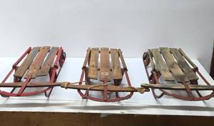 lot 90 image: 3 Vintage Wooden Snow Sleds