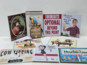 lot 231 image: Large Lot of New &amp Like-New Contemporary Metal Bar Signs