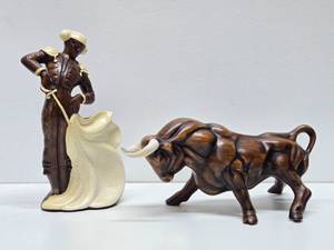 lot 183 image: Very Cool Larger Size Mid Century Ceramic Bull &amp Matador Figurines