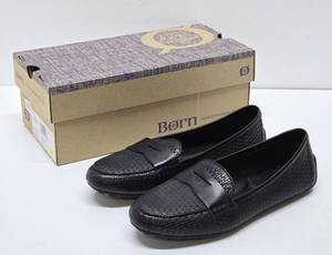 lot 311 image: Brand New Unworn Pair of BORN Black Leather Slip-On Shoes - Ladies Size 8.5M