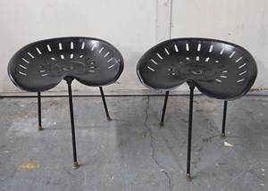 lot 303 image: Matching Pair of Excellent Condition Iron Tractor Seat Stools