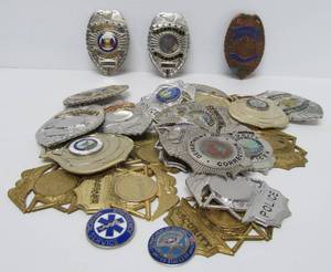 lot 277 image: Collection of Vintage Heavy Metal Assorted Obsolete Security &amp other Badges