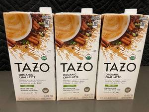 lot 229 image: Trol - TAZO Organic Chai Latte - Black Tea Concentrate - 32 fl oz (946 mL) - Lot of 3