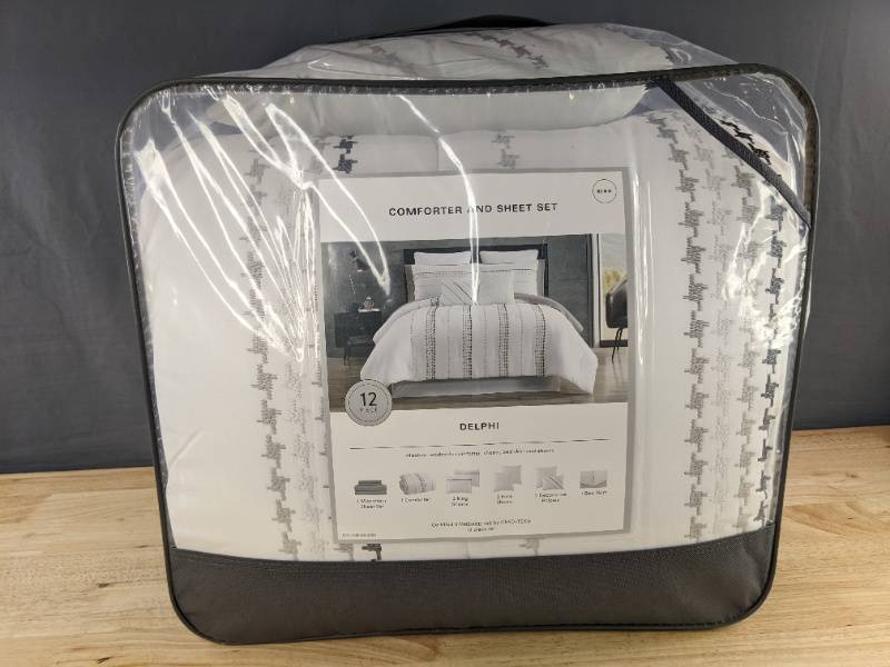lot 68W image: Delphi 12-Piece Comforter & Sheet Set King - Brand New A