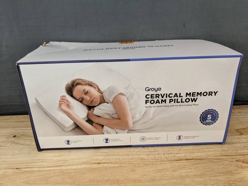 lot 74F image: Groye Cervical Memory Foam Pillow, Dark Grey, Queen Size - Brand New