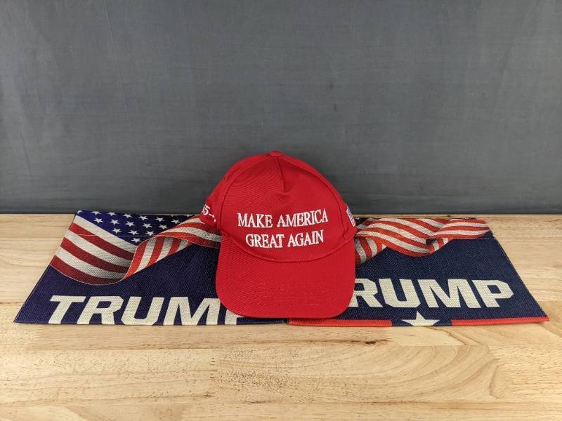 lot 222P image: Trump Red Hat, 2 Trump Flags & TrumpVance Flag - Brand New