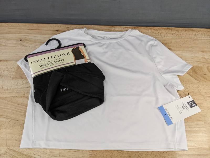 lot 512 image: Colette Love Sports Shirt Large Black and Members Mark Cropped Tee Large White - Brand New