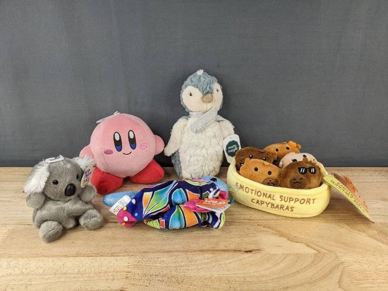 lot 352 image: Kirby Plush, Mary Meyer Penguin, Palm Pals Koala &amp Capybaras in Bowl - Brand New&nbspT