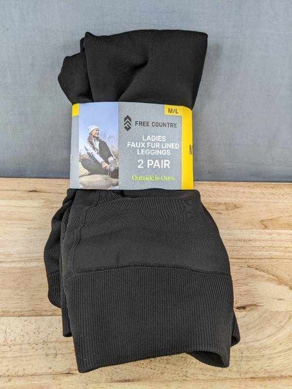 lot 301P image: 2 Free Country Ladies Faux Fur Lined Leggings Black ML - Brand New