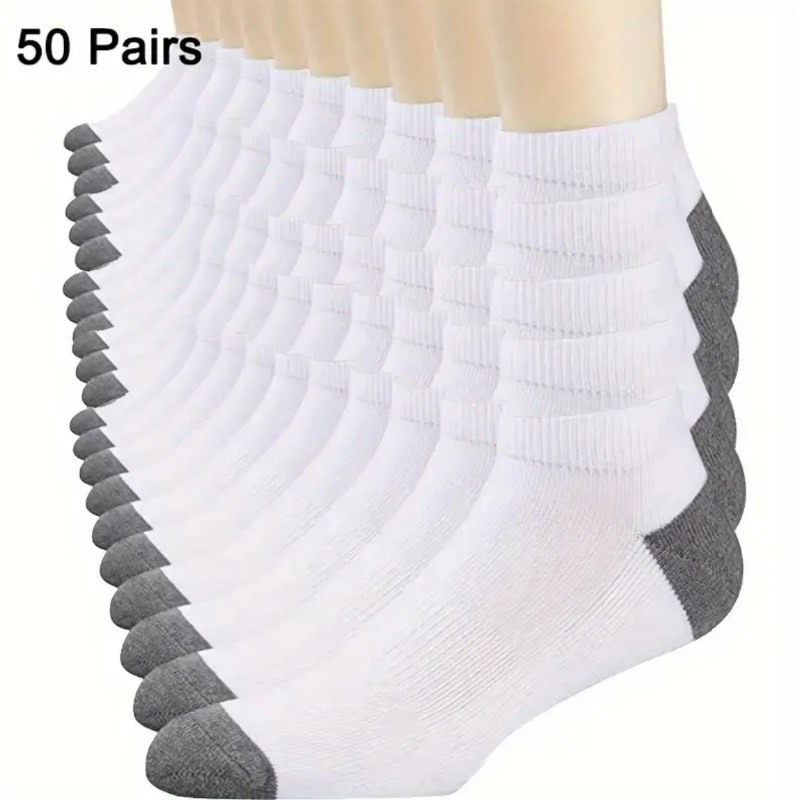 lot 26B image: 50 Brand New Mens Low Cut Anti Odor & Sweat Absorption White Socks