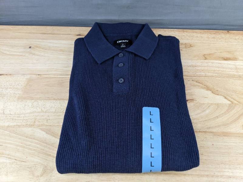 lot 57D image: DKNY Short Sleeve Pullover, Mens Size Large Blue $89.50 Retail - Brand New
