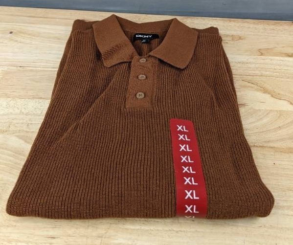 lot 52M image: DKNY Sweater Pullover XL Brown 100 Percent Cotton $89.50 Retail - Brand New