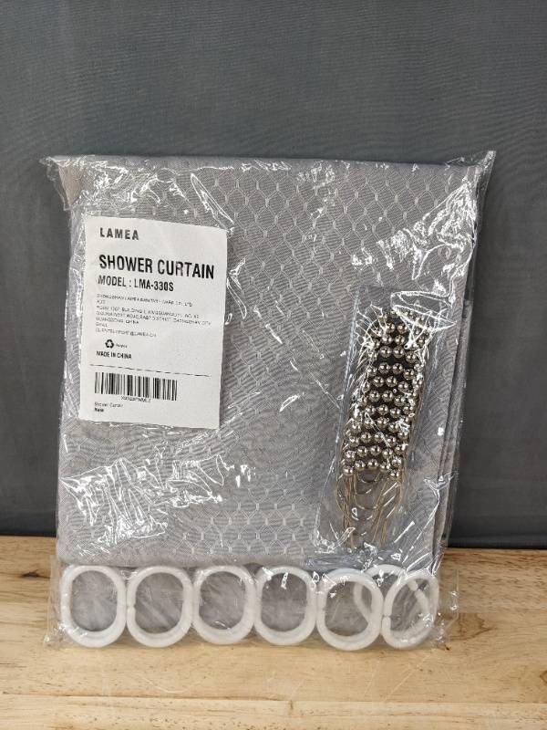 lot 68N image: LAMEA Brand Gray Shower Curtain with Hooks - Brand New