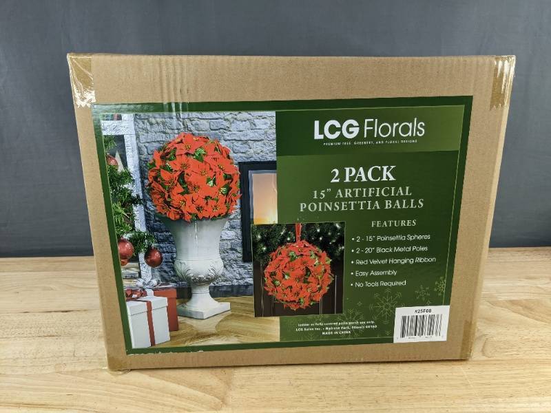 lot 90G image: 2 LCG Florals 15 Inch Artificial Poinsettia Balls - Brand New