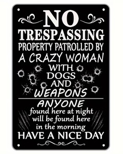 lot 268P image: Crazy Woman No Trespassing Metal 8 x 12 Sign - Brand New