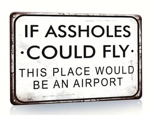 lot 176W image: IF ASSHOLES COULD FLY 8 x 12 Metal Sign - Brand New