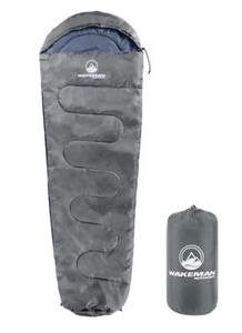 lot 44C image: Wakeman Outdoors Mummy Adult Cold Weather Gray Sleeping Bag Rated to 25°F, Waterproof with Drawstring Hood, Camping Equipment - Brand New