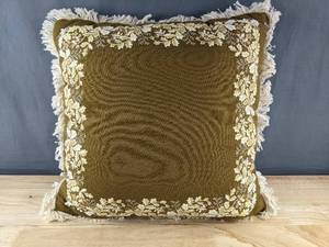 lot 182 image: Brown Throw Pillow with Cream Embroidered Border - Brand New