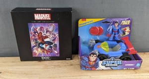 lot 281P image: MARVEL Fine Art Collection 1000-Piece Puzzle &amp 2 Imaginext Super Friends Supermobile - Brand New&nbspT
