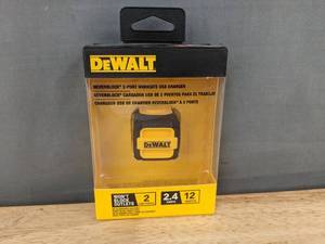 lot 162P image: DEWALT NeverBlock 2-Port Worksite USB Charger - 2 USB Ports, 2.4A, 12W - Brand New&nbspA