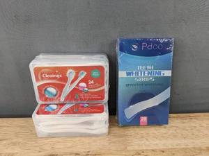 lot 525 image: Cleings Toothbrushes - Two 24-Count Packs & PdOo Teeth Whitening Strips, 28 Total Pack - Brand New