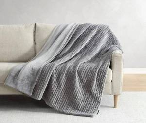 lot 130P image: Ann Taylor Oversized Reversible Quilted Chevron Gray 60 x 70 Throw - Brand New