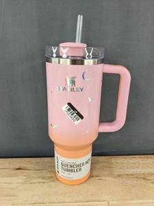 lot 8Q image: Stanley Quencher 40 oz H2.0 Pink Tumbler with Moon & Stars - New