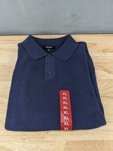 lot 308P image: DKNY Sweater Polo Mens Size XL, Navy Blue, $89.00 Retail - Brand New