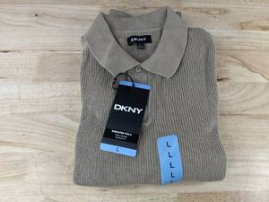 lot 291P image: DKNY Mens Size Large Cream Sweater Polo $89 Retail - Brand New