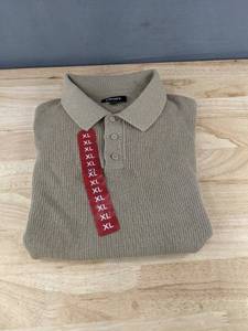 lot 352P image: DKNY Cream Mens XL Sweater Polo $89 Retail - Brand New