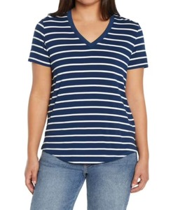lot 209P image: GAP Striped V-Neck Blue T-Shirt - Womens Size XL - $35 Retail - Brand New