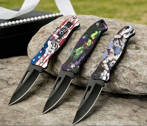 lot 36Q image: 3 Ergonomic Utility Pocket Stainless Steel Knives - Joker, Wolves & Skull Lady - Brand New