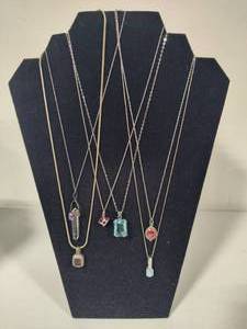 lot 53 image: 925Sterling Chains wStone Pendants