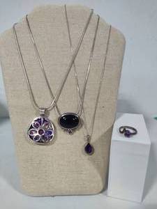 lot 65 image: 925 Sterling Necklaces wPendants  950 Ring