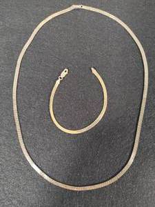 lot 66 image: 925 Sterling Herringbone Necklace & Bracelet