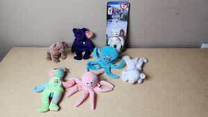 lot 24 image: Ty Beanie Babies Lot including Maple the Bear, Peace Bear, Pink and Blue Octopus, and Others