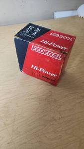 lot 129 image: Federal Hi-Power 12 Gauge Shotgun Shells Box 2 34 inches, with 1 14 oz shot and #4 shot size