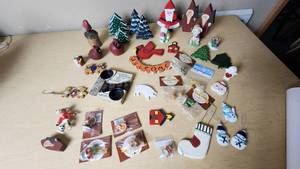lot 159 image: Lot of Holiday Decorations and Ornaments including Wooden Figures, Snowmen, and Santa Figures