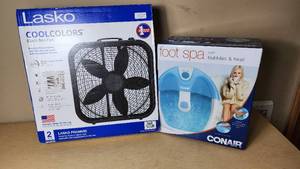 lot 170 image: Lasko CoolColors Black Box Fan and Conair Foot Spa with Bubbles & Heat