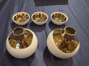 lot 92 image: New Porcelain DecanterServerBud Vases with Three Small Bowls