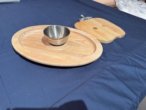 lot 95 image: Wood and Metal Chip and Dip and Cheese Tray Serving Pieces