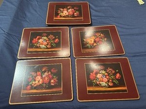 lot 97 image: Vintage Pimpernel Cork Backed Placements Flemish Flowers - Set of 8
