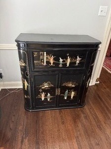 lot 1 image: Vintage 20th Century Chinese Black Lacquer Bar with Glass Topper