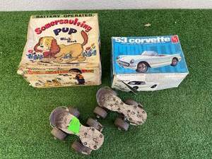 Vintage Childrens Roller Skates, Somersaulting Pup & 53 Corvette AMT Model
