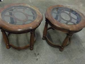 lot 213 image: 2 Wood and Glass End Tables 25 x 21...