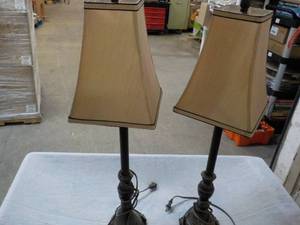 lot 220 image: 2 Metal Lamps with Shades 30 tall...