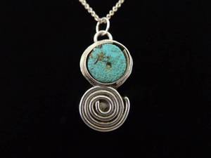 lot 5 image: .925 Sterling Silver Primitive Raw Turquoise Pendant Necklace