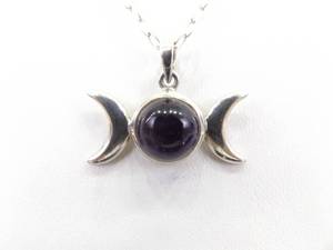 lot 9 image: .925 Sterling Silver Amethyst Cabochon Eclipse Pendant Necklace