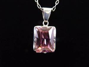 lot 12 image: .925 Sterling Silver Pink Sapphire Crystal Pendant Necklace